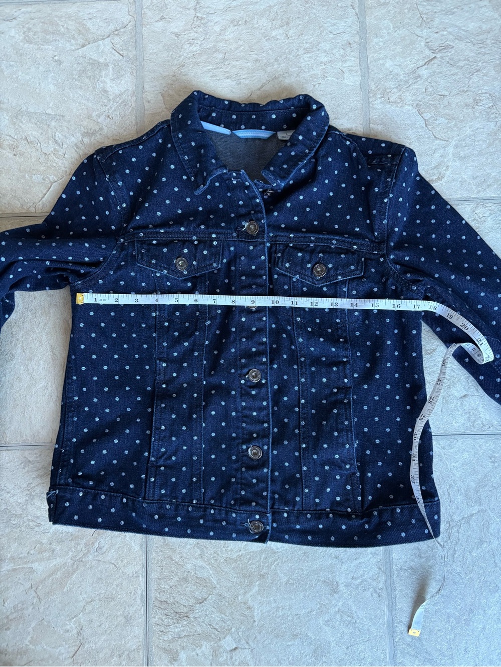 Womens Liz Claiborne Dark Denim Jacket Polka Dot Button-Up Size Large - Picture 4 of 8